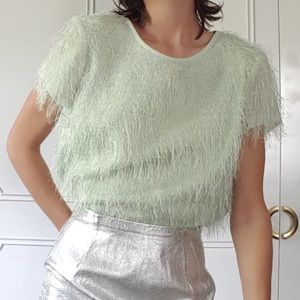 Ann Taylor Feathered Eyelash Top Mint Green